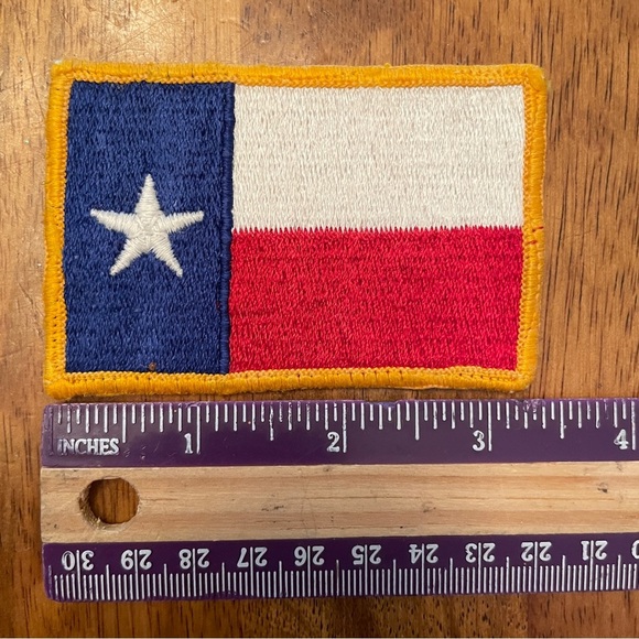VTG Retro Texas Flag Sew On Patch Applique 3.25”x2.25” Red White Blue Yellow 1:6 - Picture 2 of 5